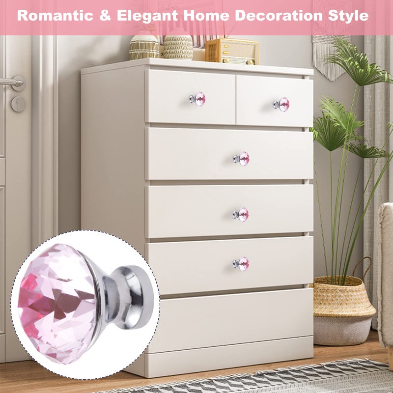 Yetaha Pink Crystal Knobs, 5PCS Diamond Drawer Pulls Glass Cabinet Handles for Wardrobe Cupboard Dresser Closet Bedroom Kitchen Furniture Decoration, with Screws - Image 4